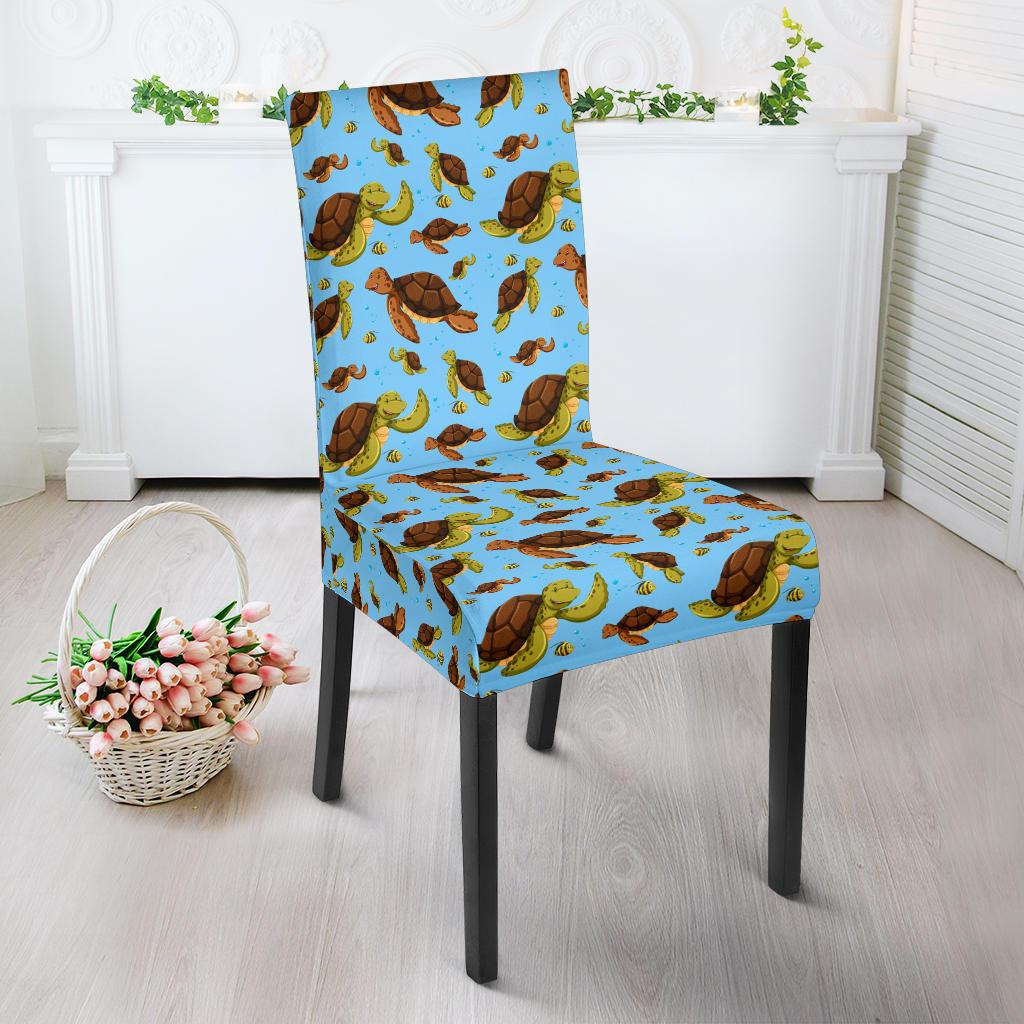 Hello Sea Turtle Print Pattern Dining Chair Slipcover-JTAMIGO.COM