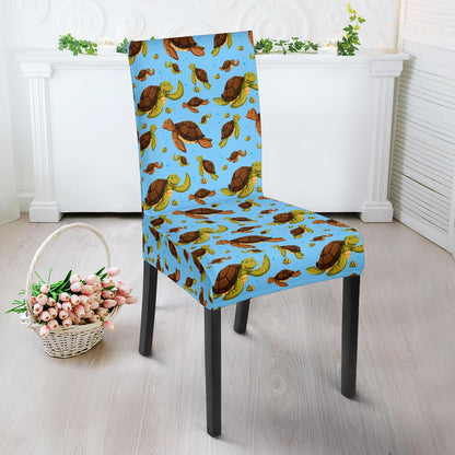 Hello Sea Turtle Print Pattern Dining Chair Slipcover-JTAMIGO.COM