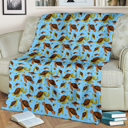Hello Sea Turtle Print Pattern Fleece Blanket