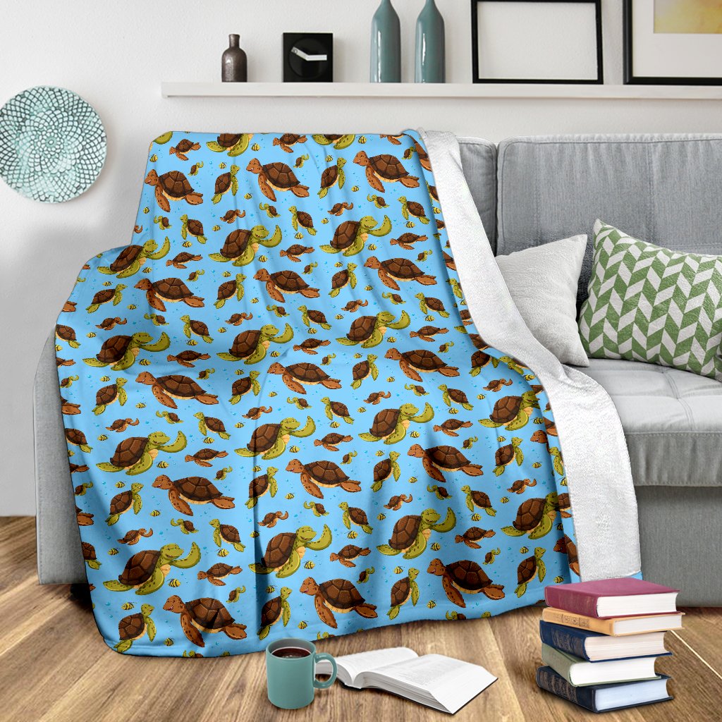 Hello Sea Turtle Print Pattern Fleece Blanket