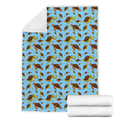 Hello Sea Turtle Print Pattern Fleece Blanket