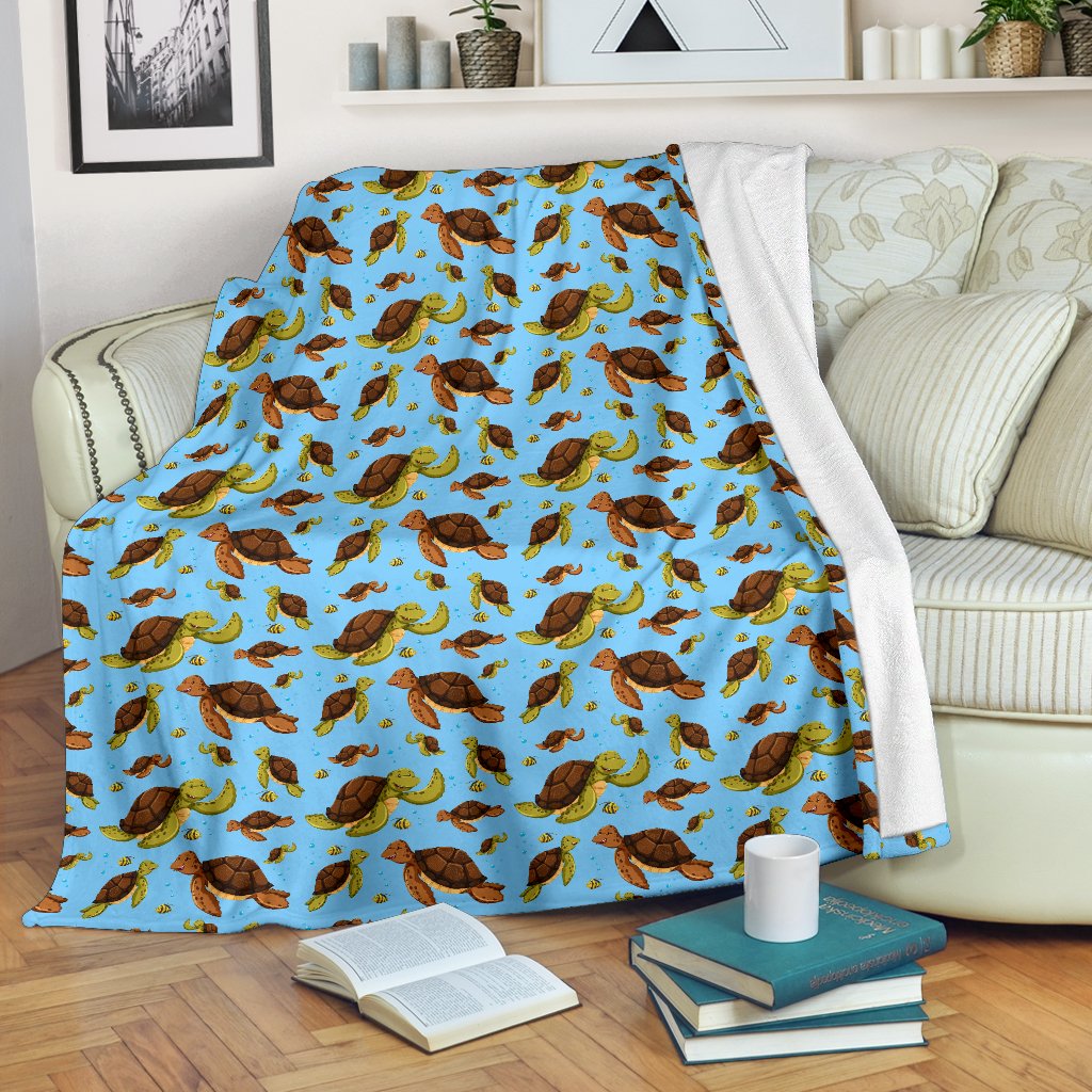 Hello Sea Turtle Print Pattern Fleece Blanket