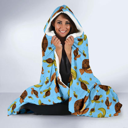 Hello Sea Turtle Print Pattern Hooded Blanket-JTAMIGO.COM