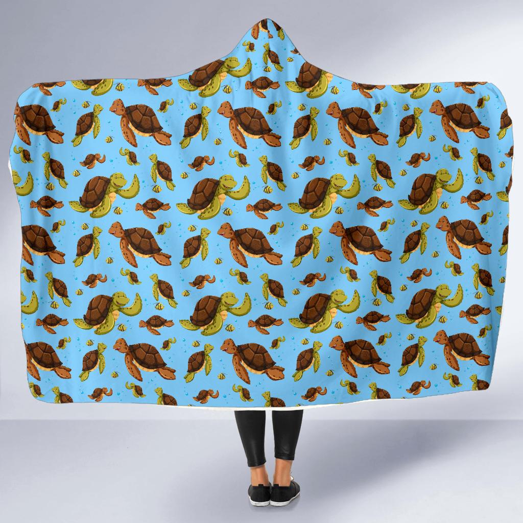 Hello Sea Turtle Print Pattern Hooded Blanket-JTAMIGO.COM