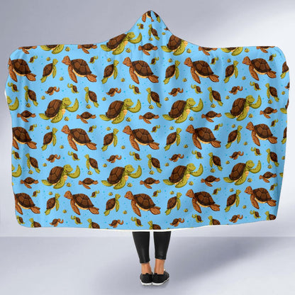 Hello Sea Turtle Print Pattern Hooded Blanket-JTAMIGO.COM
