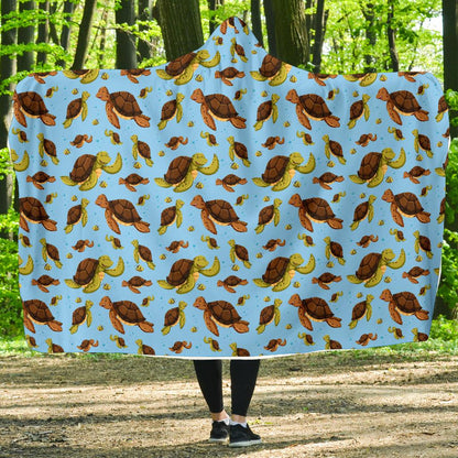 Hello Sea Turtle Print Pattern Hooded Blanket-JTAMIGO.COM
