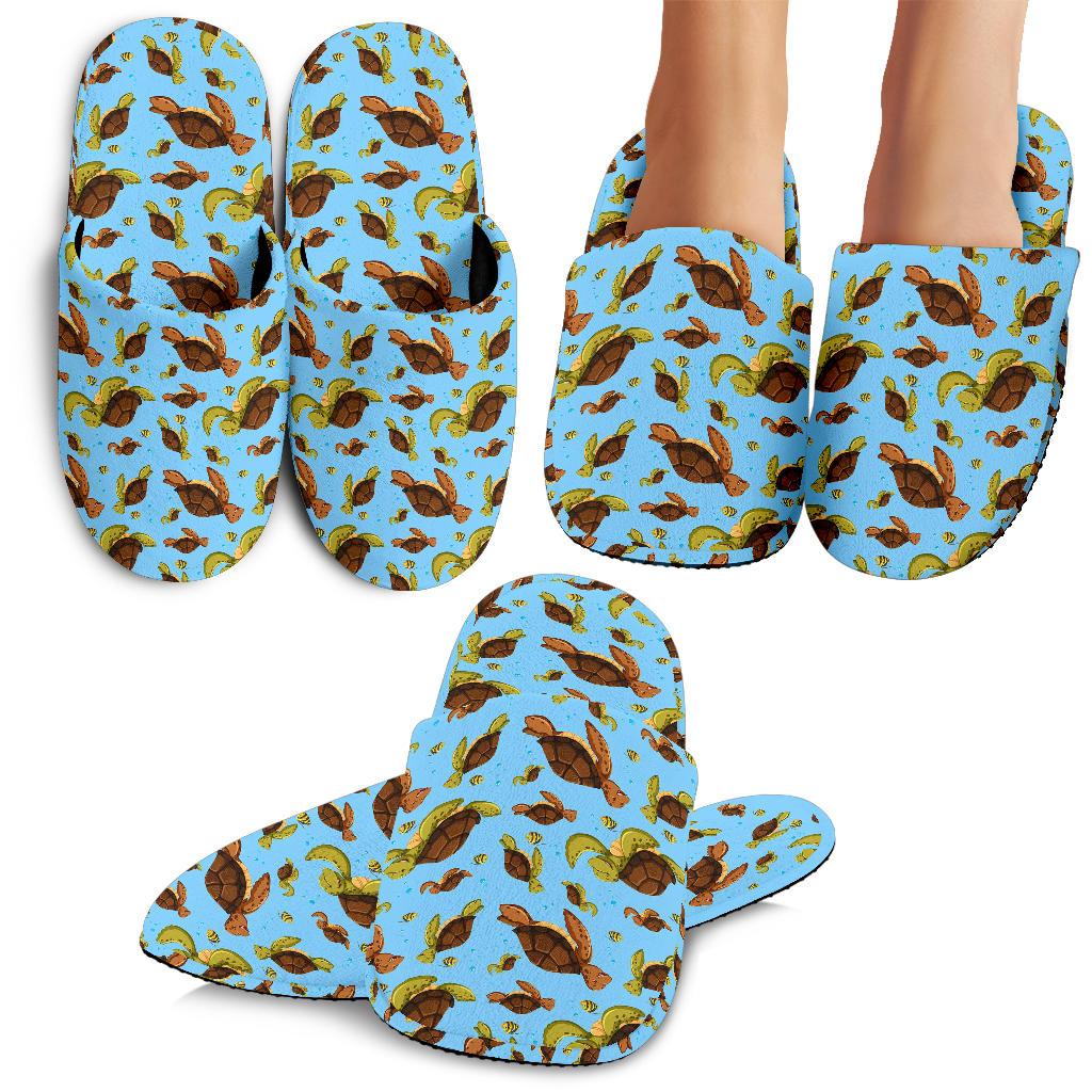Hello Sea Turtle Print Pattern House Slippers