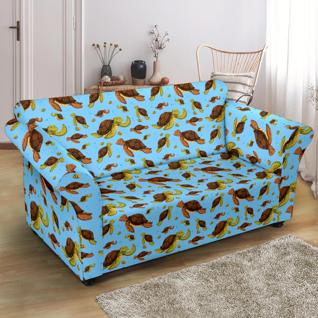 Hello Sea Turtle Print Pattern Loveseat Slipcover-JTAMIGO.COM