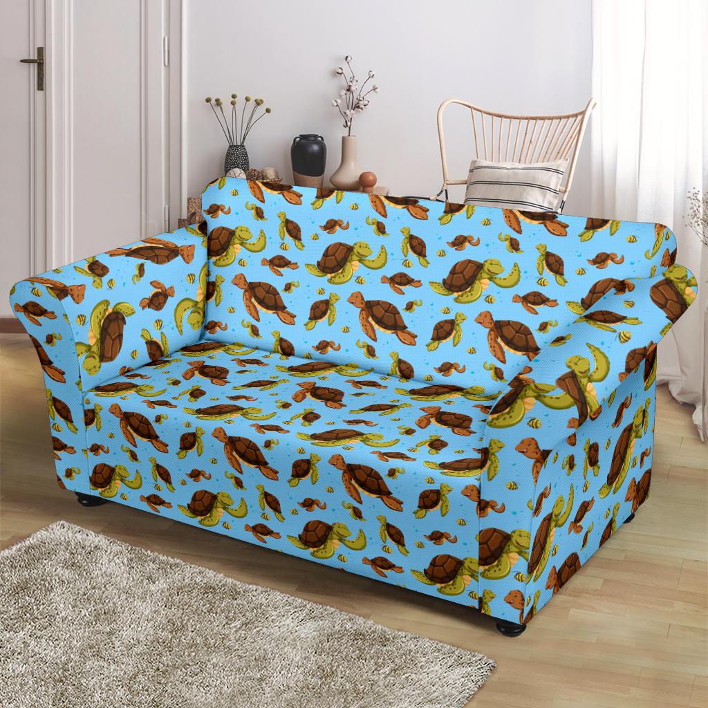 Hello Sea Turtle Print Pattern Loveseat Slipcover-JTAMIGO.COM