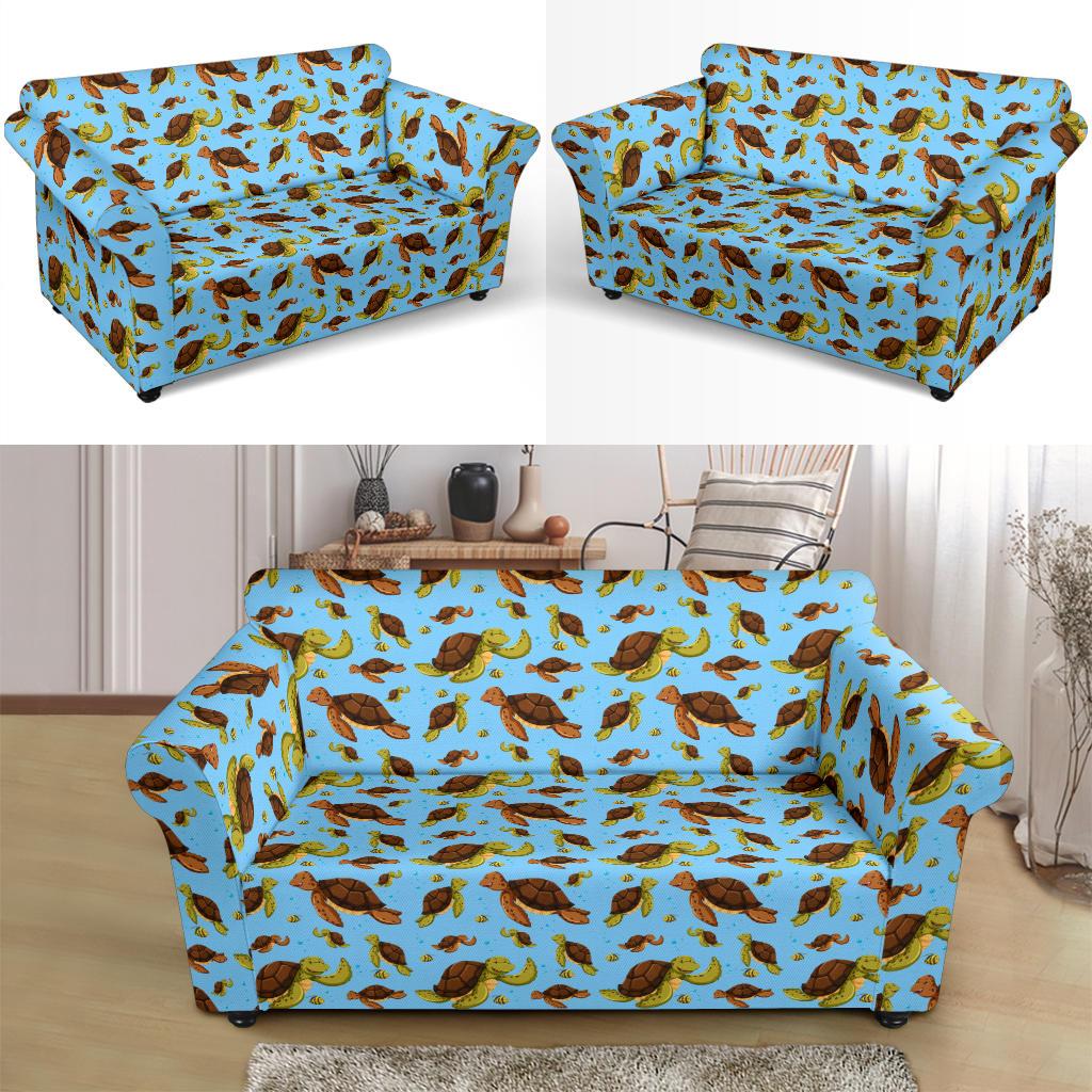 Hello Sea Turtle Print Pattern Loveseat Slipcover-JTAMIGO.COM