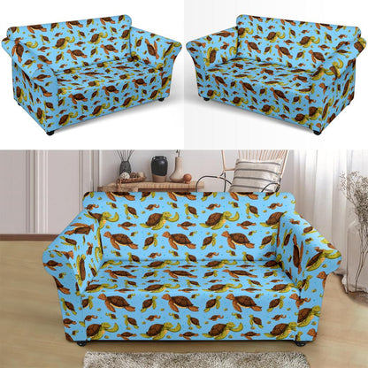 Hello Sea Turtle Print Pattern Loveseat Slipcover-JTAMIGO.COM