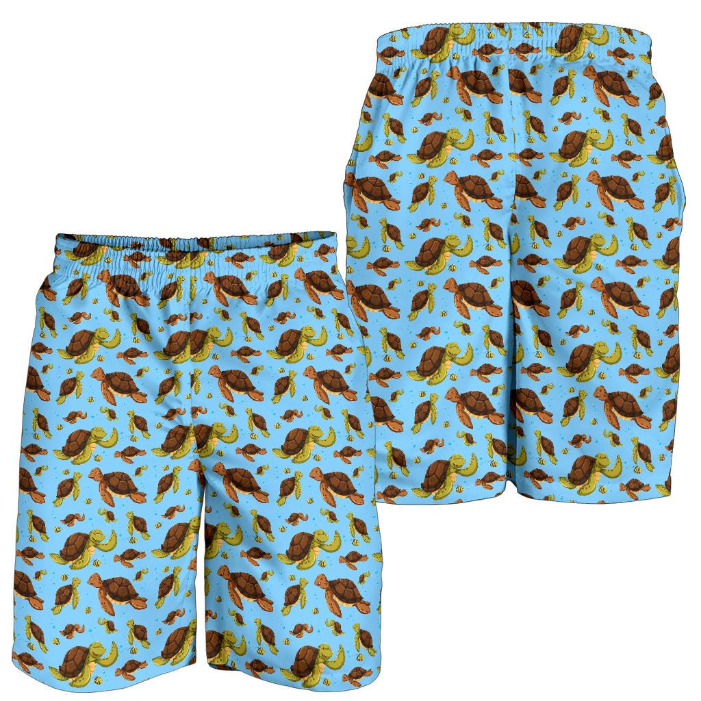 Hello Sea Turtle Print Pattern Mens Shorts-JTAMIGO.COM