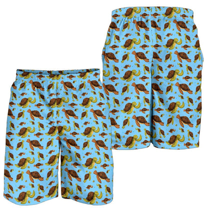 Hello Sea Turtle Print Pattern Mens Shorts-JTAMIGO.COM