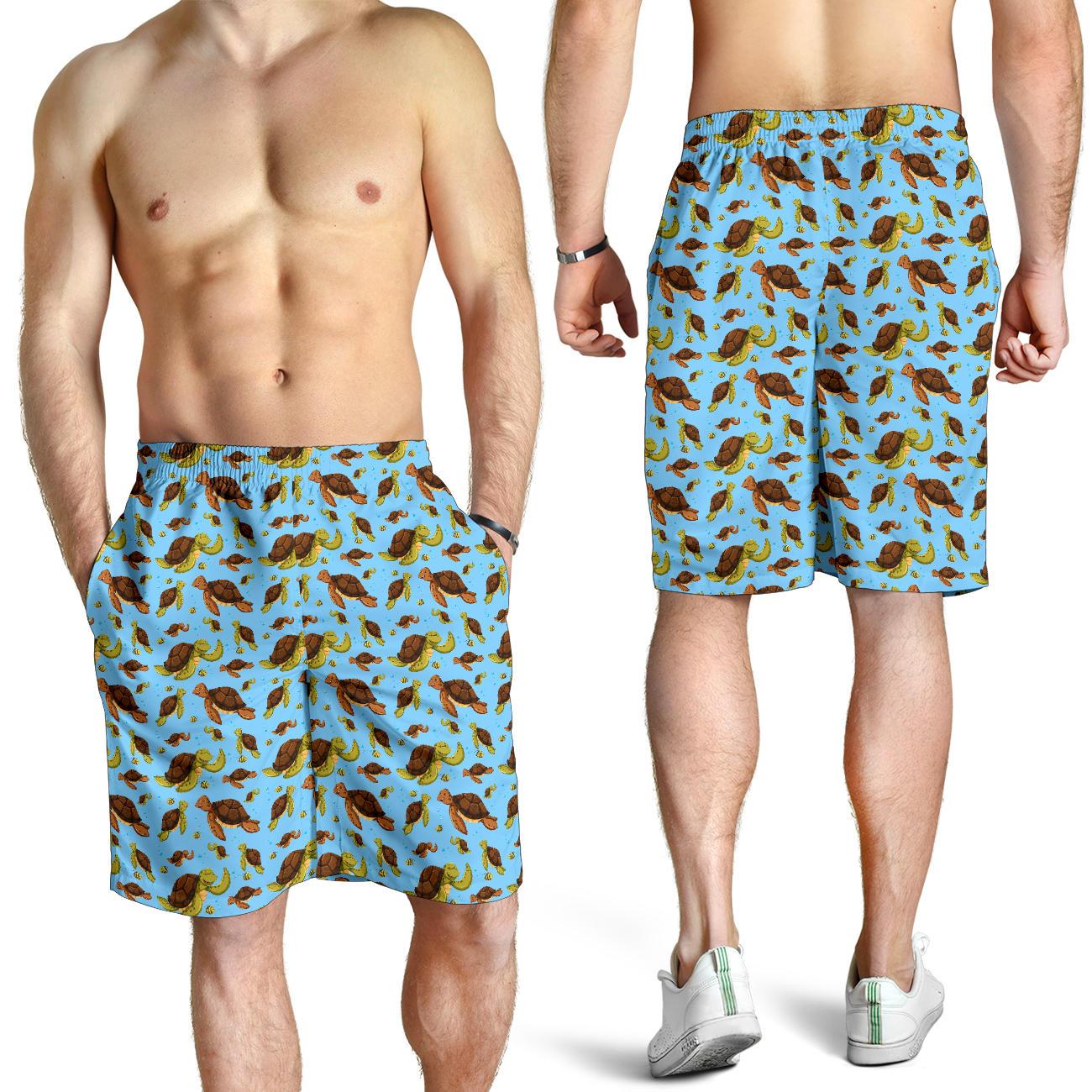 Hello Sea Turtle Print Pattern Mens Shorts-JTAMIGO.COM