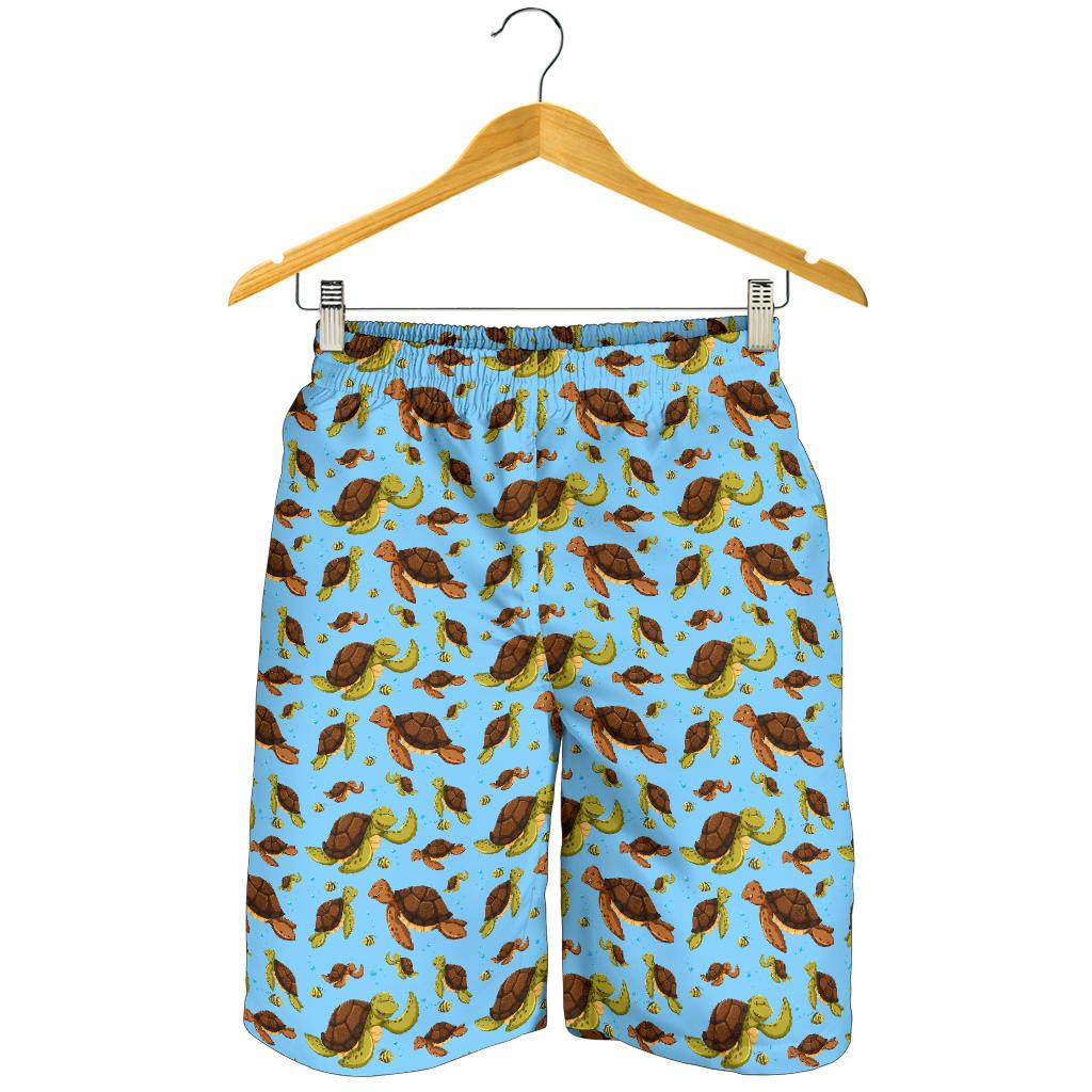 Hello Sea Turtle Print Pattern Mens Shorts-JTAMIGO.COM