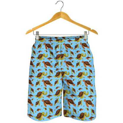 Hello Sea Turtle Print Pattern Mens Shorts-JTAMIGO.COM