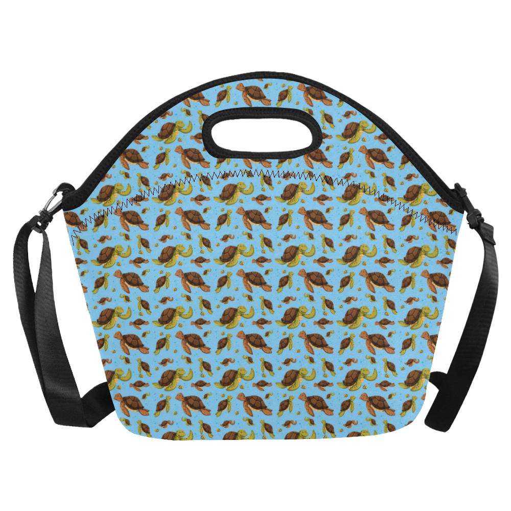 Hello Sea Turtle Print Pattern Neoprene Lunch Bag (Model 1669)(Large)-JTAMIGO.COM