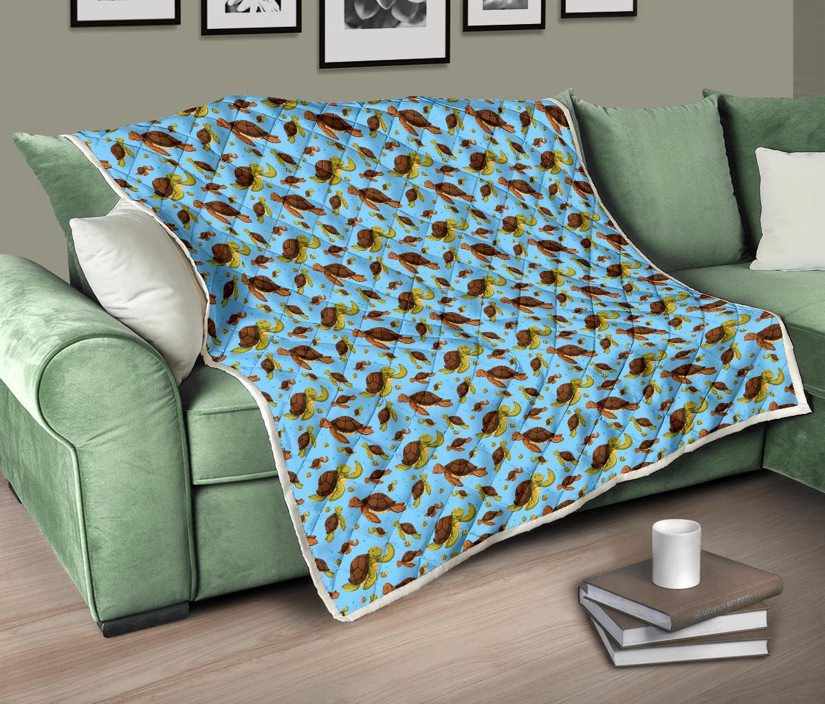 Hello Sea Turtle Print Pattern Premium Quilt-JTAMIGO.COM