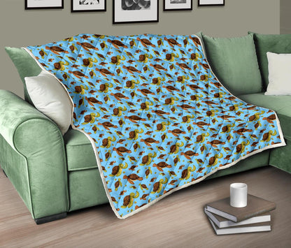Hello Sea Turtle Print Pattern Premium Quilt-JTAMIGO.COM