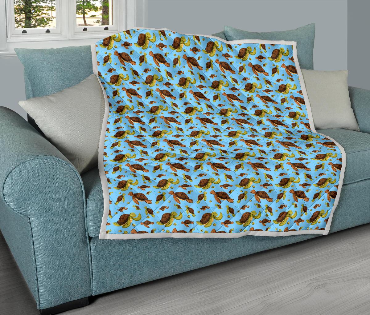 Hello Sea Turtle Print Pattern Premium Quilt-JTAMIGO.COM