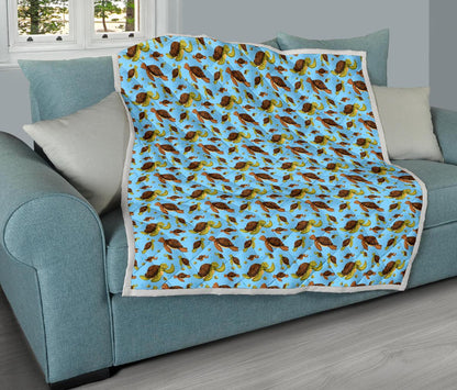 Hello Sea Turtle Print Pattern Premium Quilt-JTAMIGO.COM