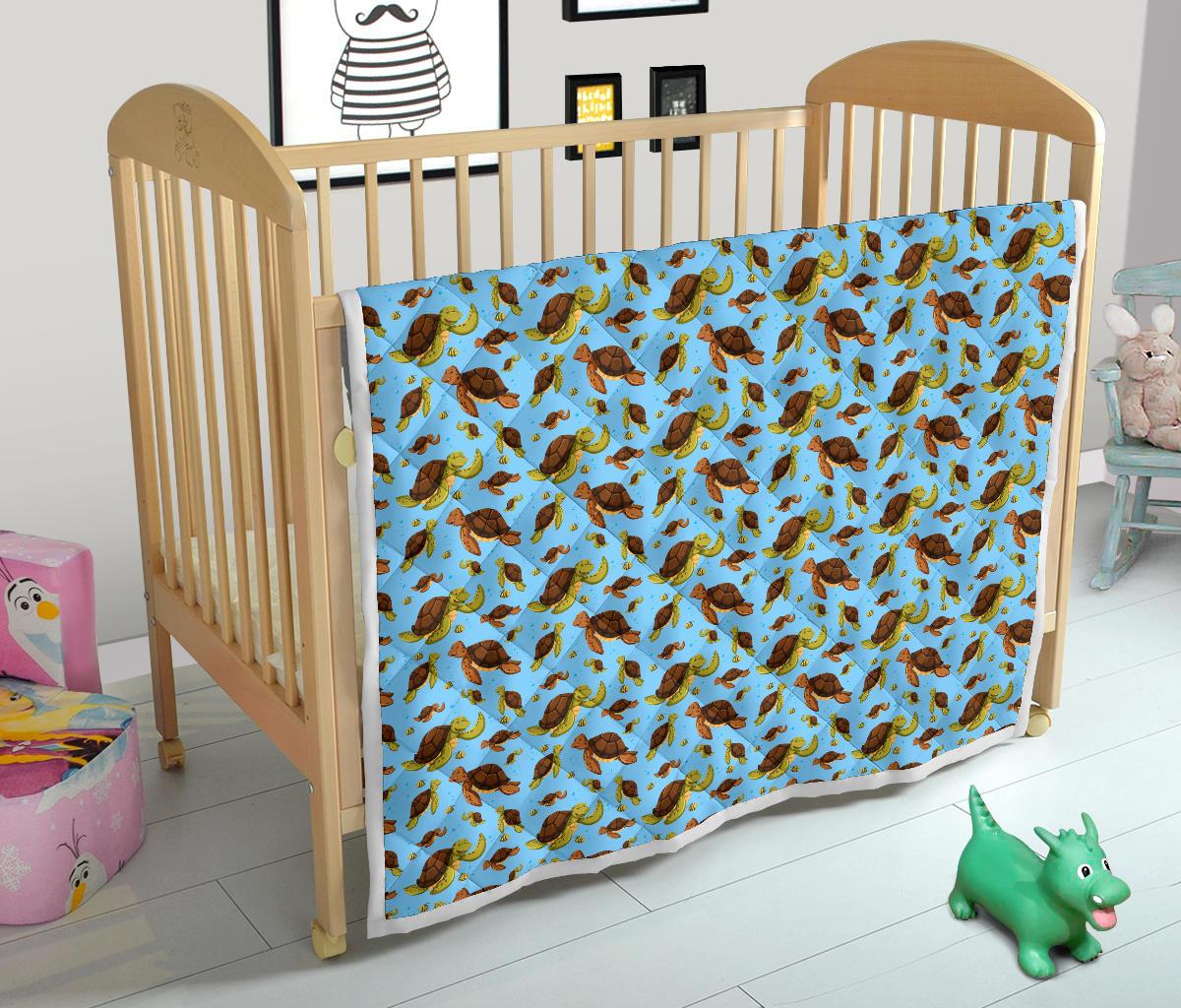 Hello Sea Turtle Print Pattern Premium Quilt-JTAMIGO.COM