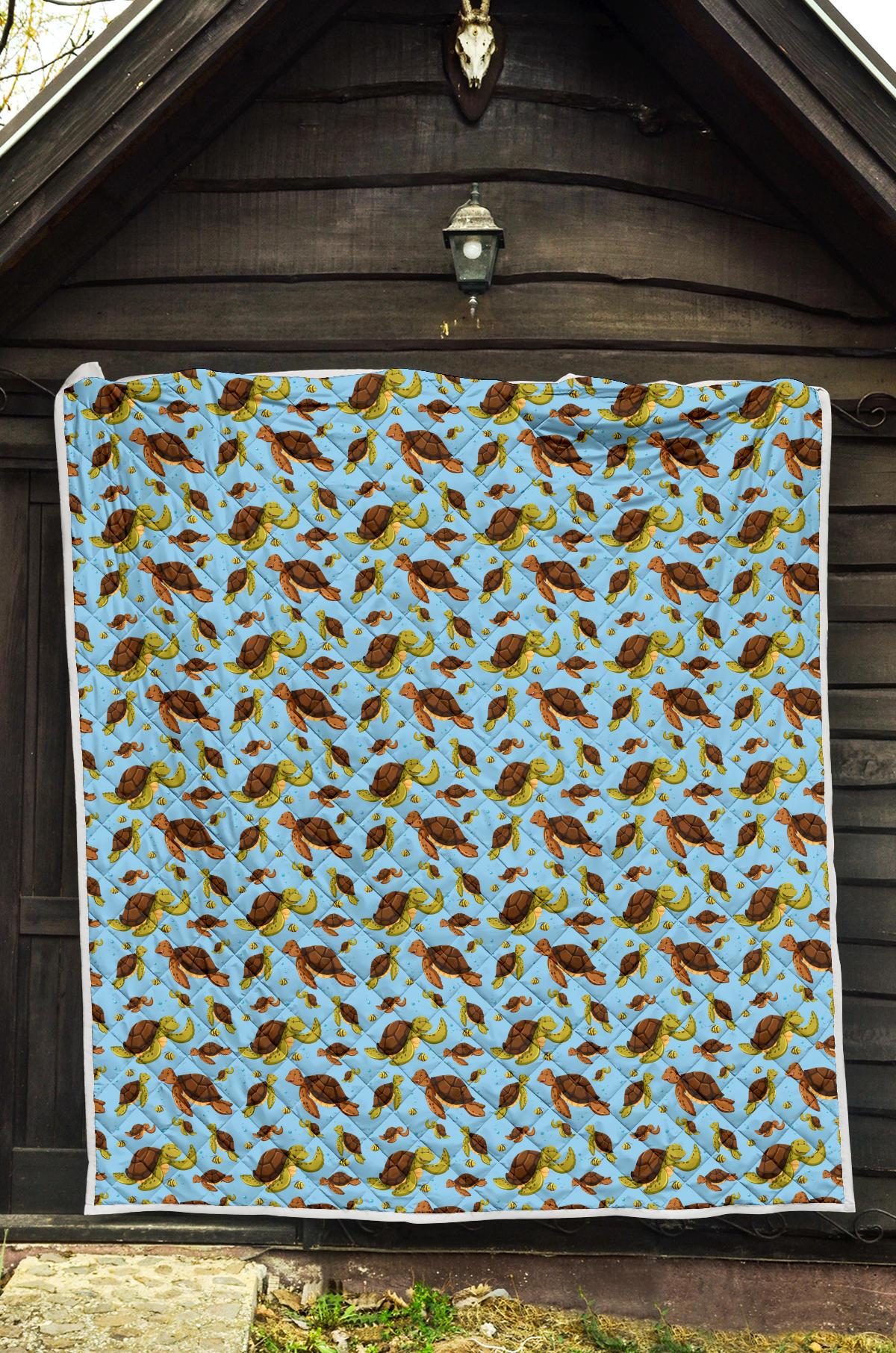Hello Sea Turtle Print Pattern Premium Quilt-JTAMIGO.COM