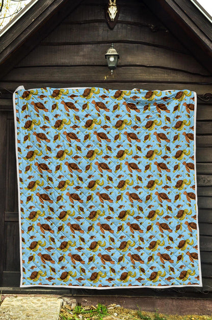 Hello Sea Turtle Print Pattern Premium Quilt-JTAMIGO.COM