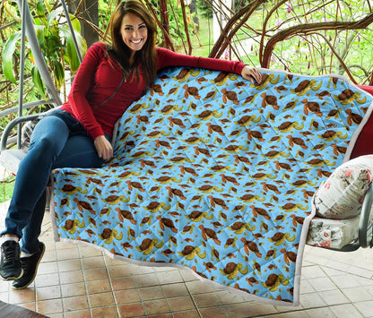 Hello Sea Turtle Print Pattern Premium Quilt-JTAMIGO.COM