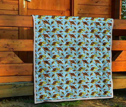 Hello Sea Turtle Print Pattern Premium Quilt-JTAMIGO.COM