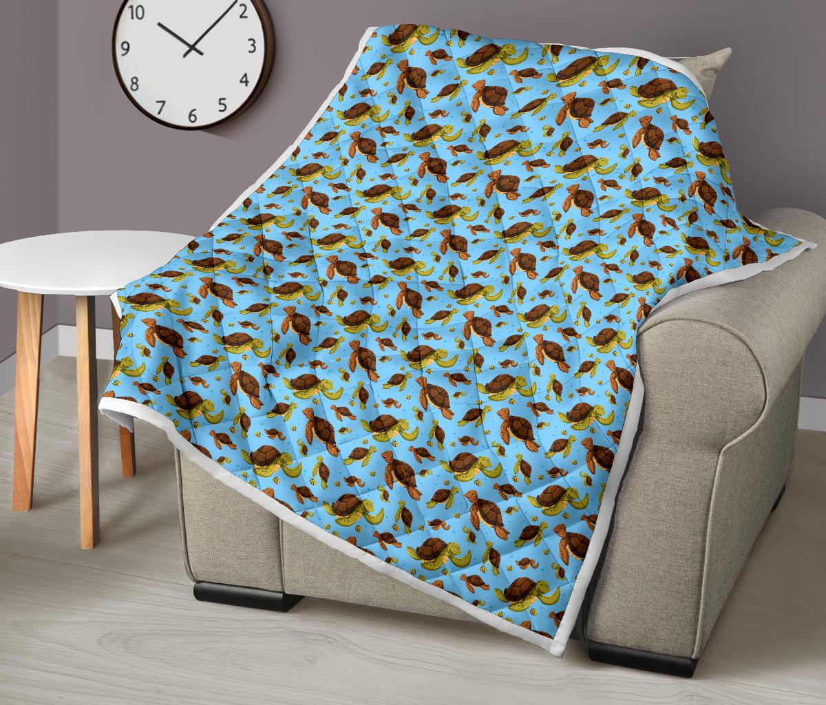 Hello Sea Turtle Print Pattern Premium Quilt-JTAMIGO.COM