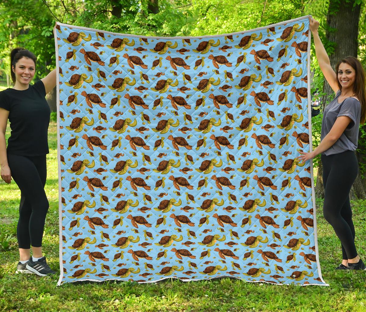 Hello Sea Turtle Print Pattern Premium Quilt-JTAMIGO.COM