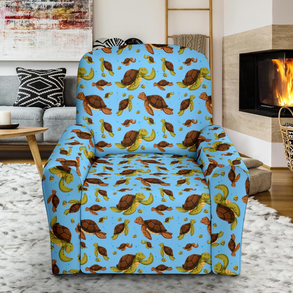 Hello Sea Turtle Print Pattern Single Sofa Slipcover -JTAMIGO.COM