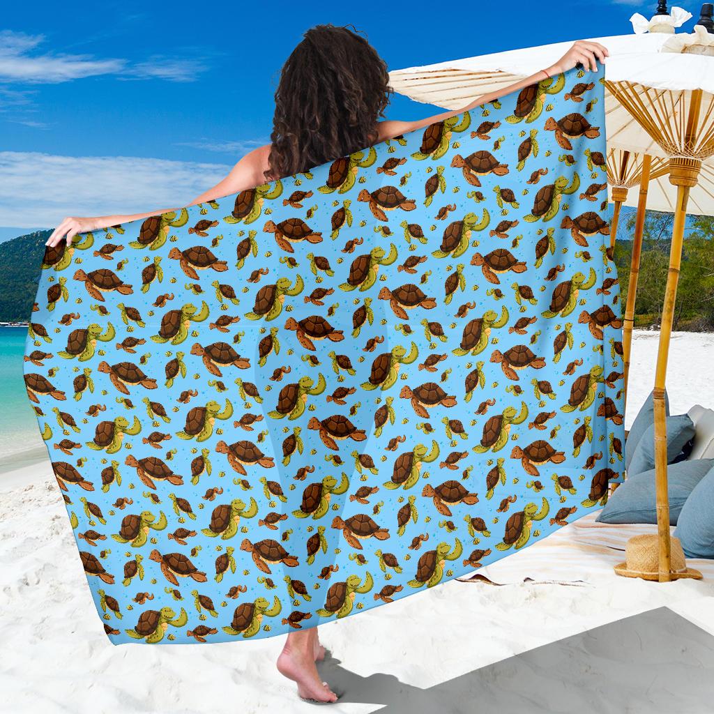 Hello Sea Turtle Print Pattern Sarong Pareo Wrap