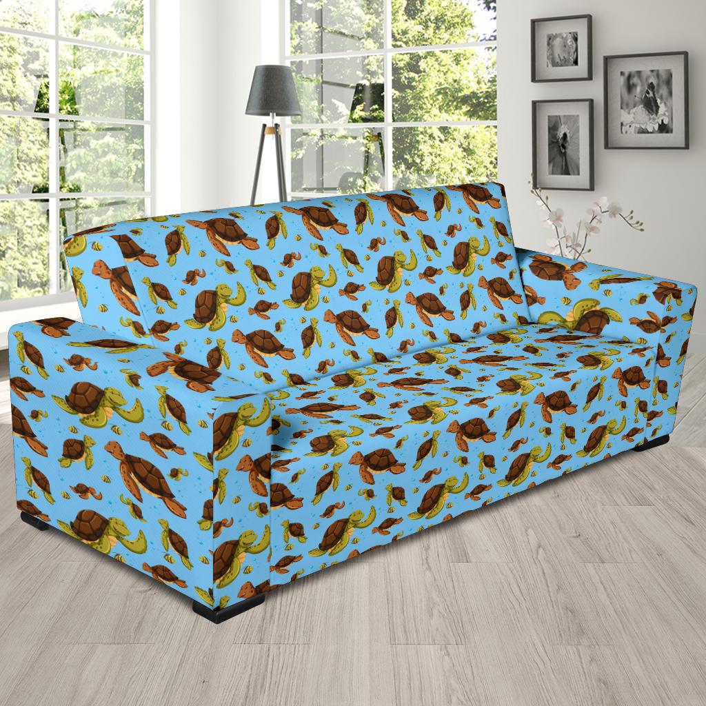 Hello Sea Turtle Print Pattern Sofa Slipcover-JTAMIGO.COM