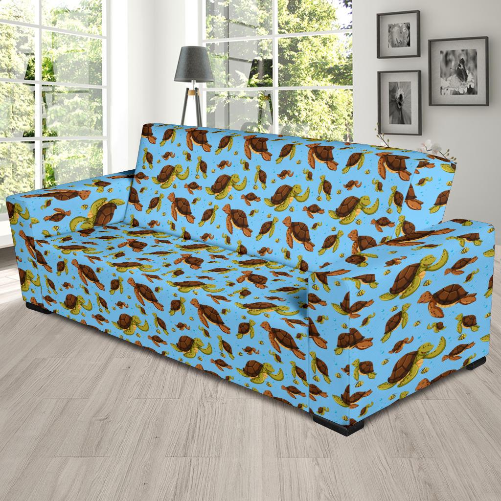 Hello Sea Turtle Print Pattern Sofa Slipcover-JTAMIGO.COM
