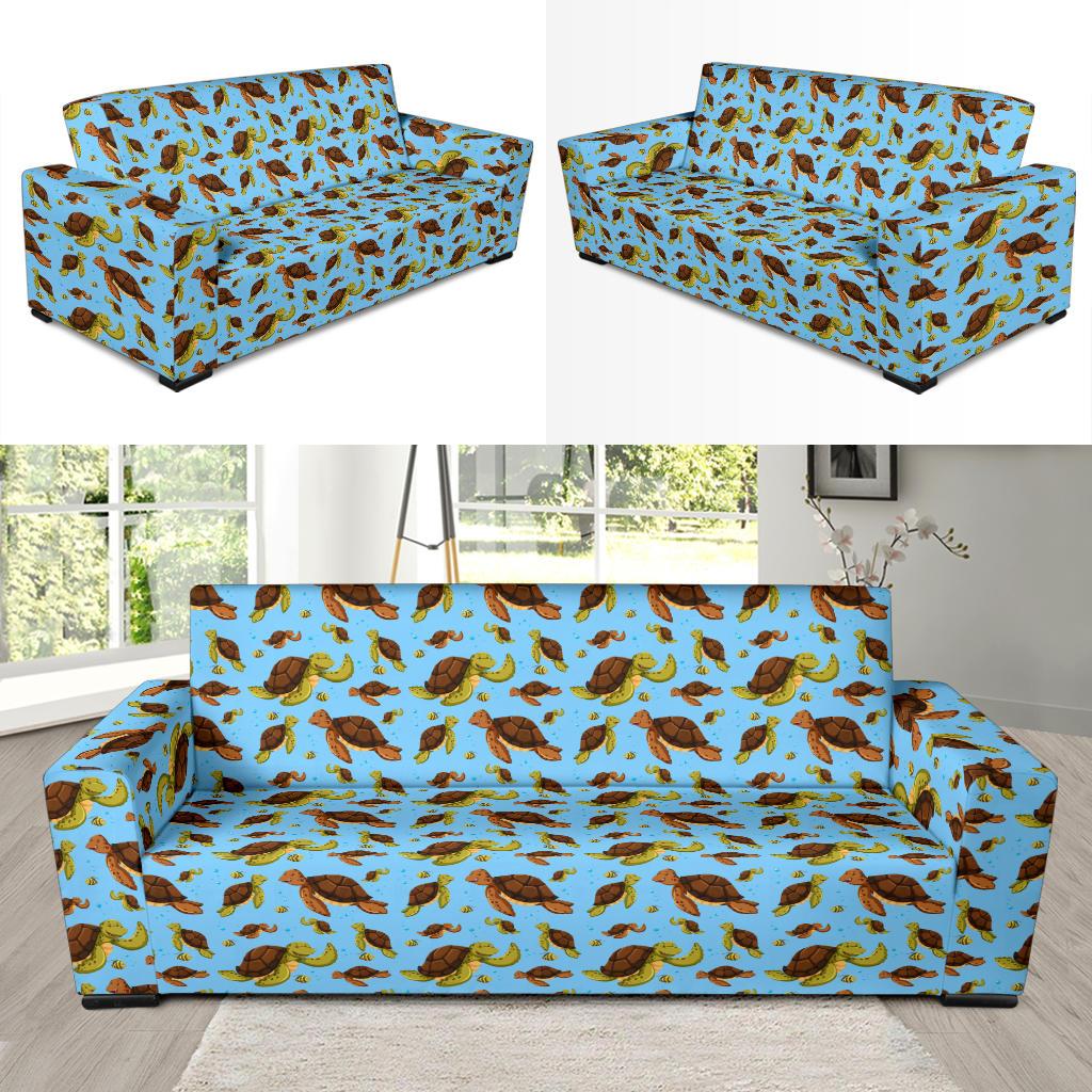 Hello Sea Turtle Print Pattern Sofa Slipcover-JTAMIGO.COM