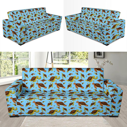 Hello Sea Turtle Print Pattern Sofa Slipcover-JTAMIGO.COM