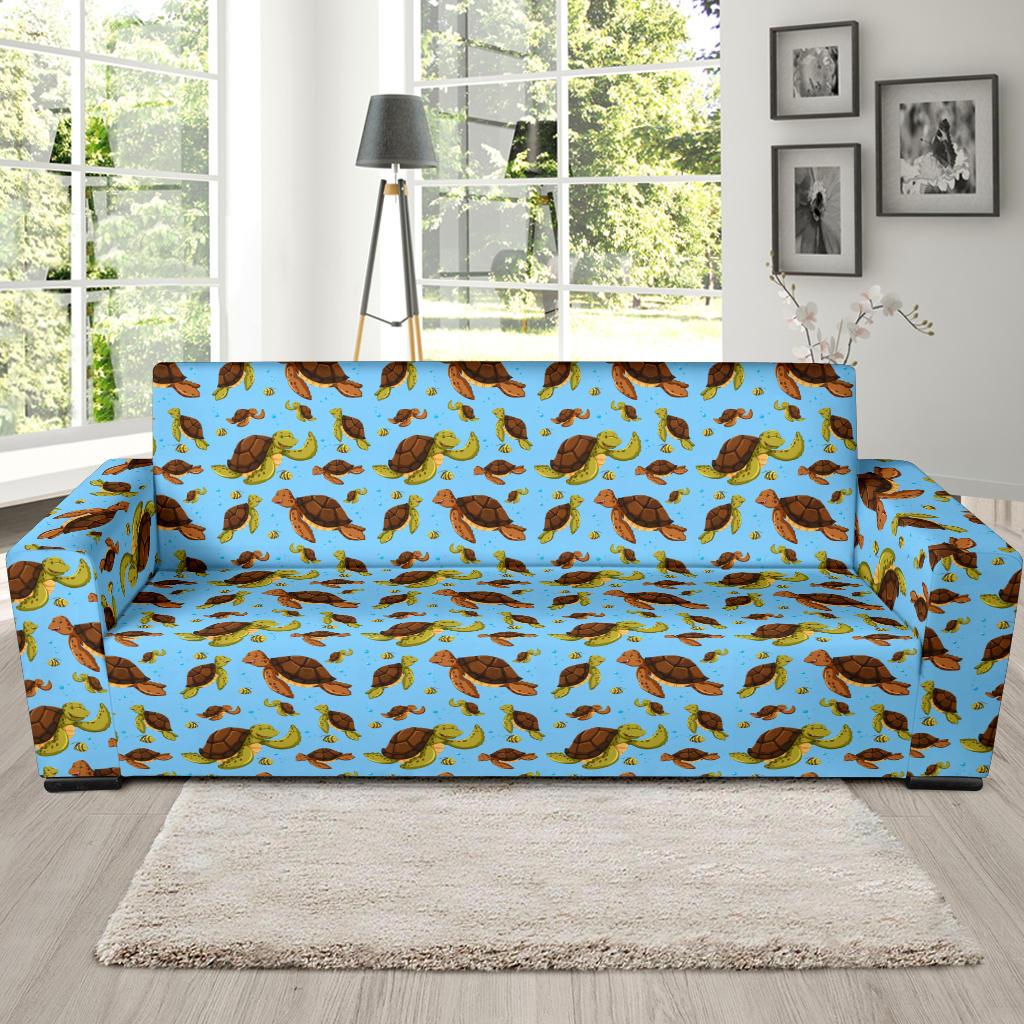 Hello Sea Turtle Print Pattern Sofa Slipcover-JTAMIGO.COM