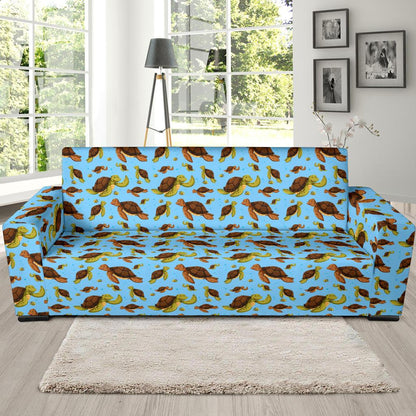 Hello Sea Turtle Print Pattern Sofa Slipcover-JTAMIGO.COM