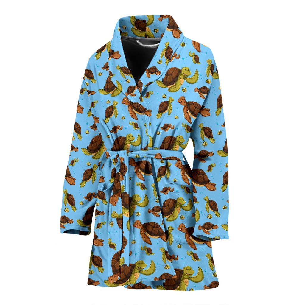 Hello Sea Turtle Print Pattern Women Bath Robe-JTAMIGO.COM