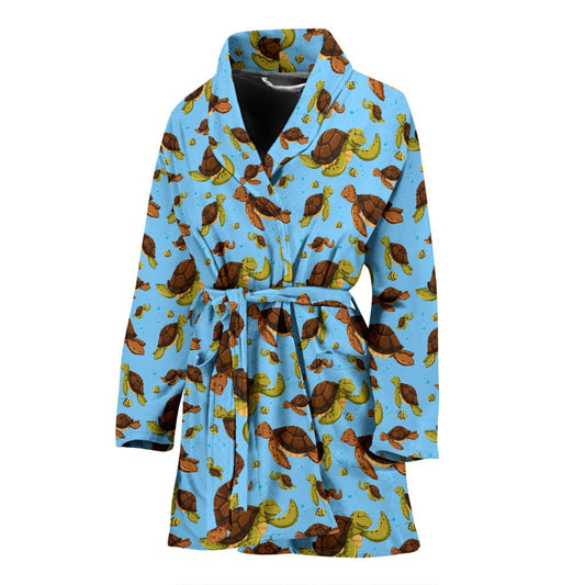 Hello Sea Turtle Print Pattern Women Bath Robe-JTAMIGO.COM