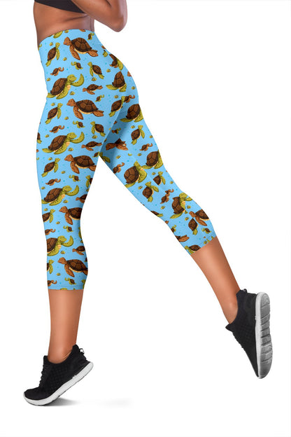 Hello Sea Turtle Print Pattern Women Capris