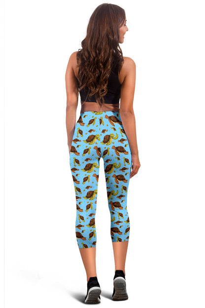 Hello Sea Turtle Print Pattern Women Capris