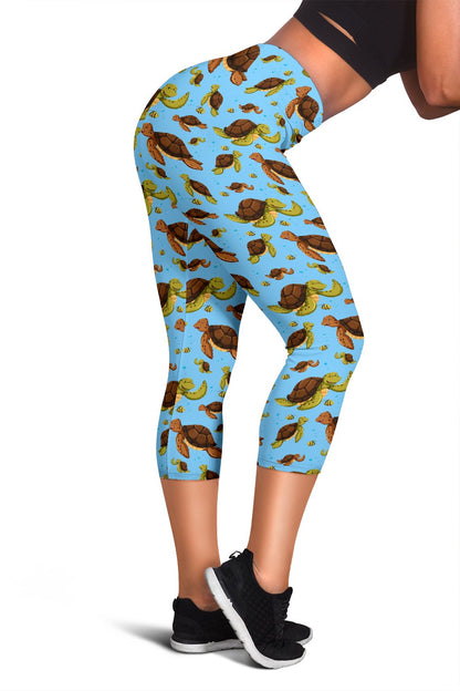Hello Sea Turtle Print Pattern Women Capris
