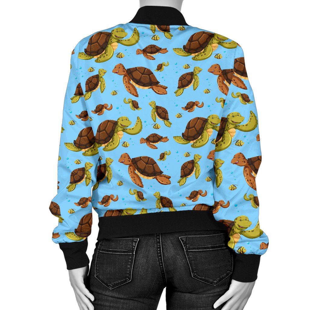 Hello Sea Turtle Print Pattern Women Casual Bomber Jacket