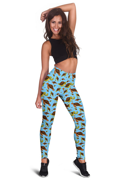 Hello Sea Turtle Print Pattern Women Leggings