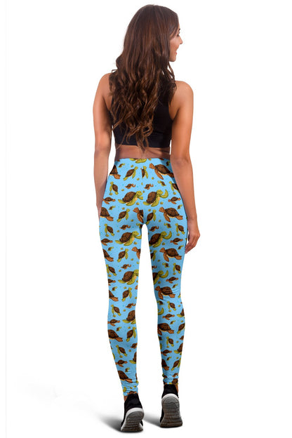 Hello Sea Turtle Print Pattern Women Leggings