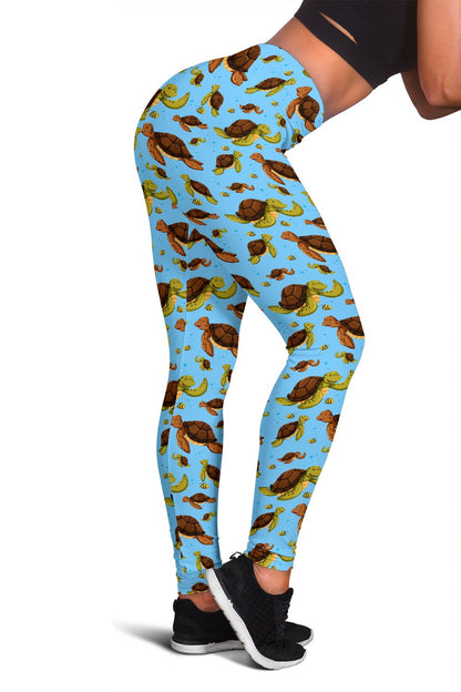 Hello Sea Turtle Print Pattern Women Leggings