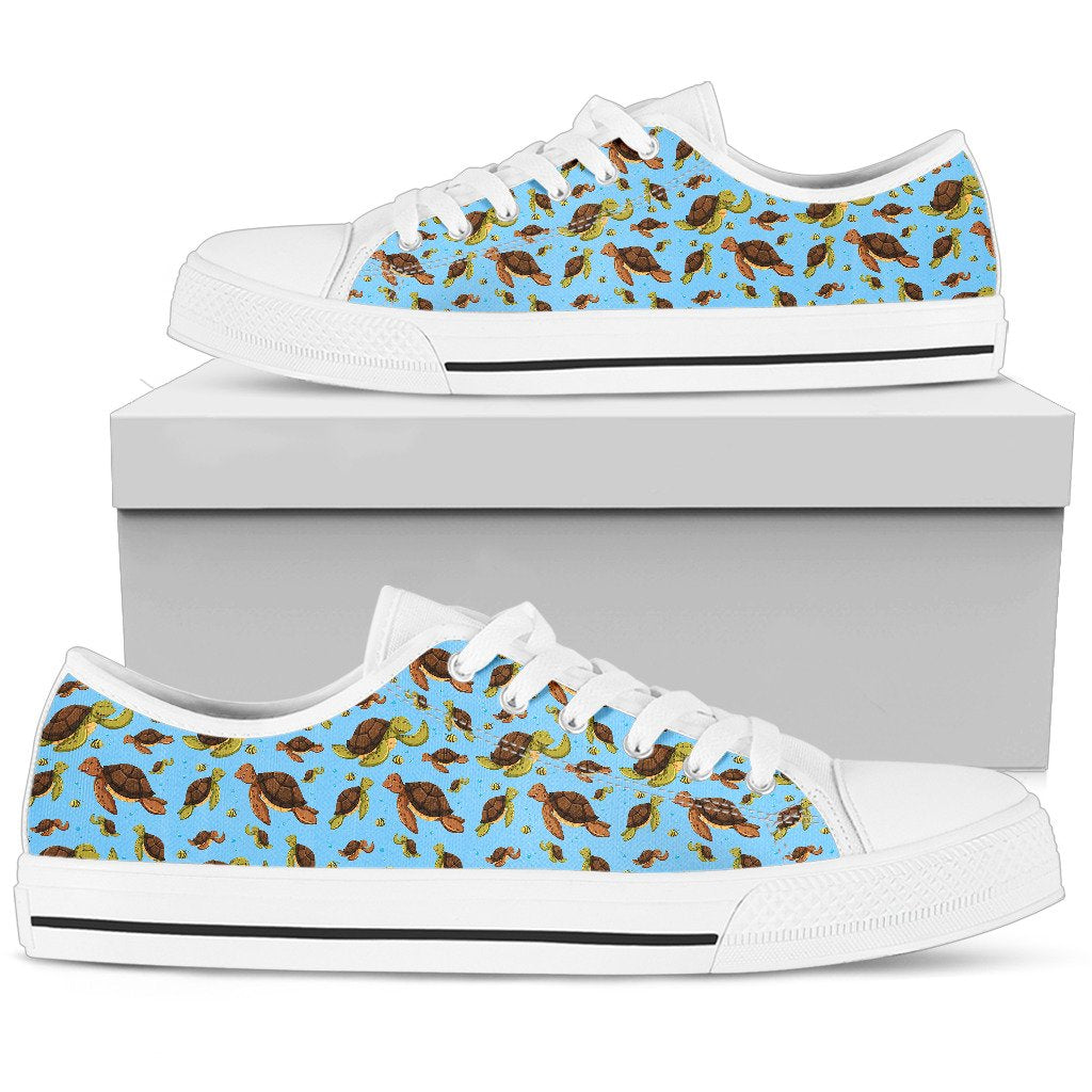 Hello Sea Turtle Print Pattern Women Low Top Shoes
